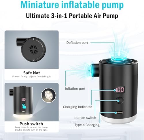 VUDIKEJ Mini Air Pump with LED Camping Light