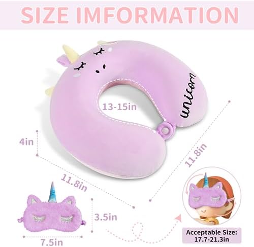 Unicorn Travel Pillow for Kids with Sleep Mask Earplugs