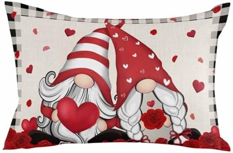 Waterproof Pillow Protector 2 Pack with Red Heart Plaid Design 1