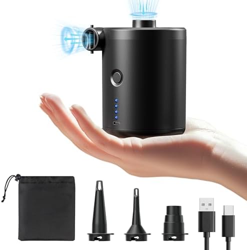 QPAU Electric Air Pump with 3 Nozzles and 5000mAh Battery