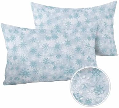 Waterproof Pillow Protector 2 Pack - Light Sky Blue White Snowflakes Design
