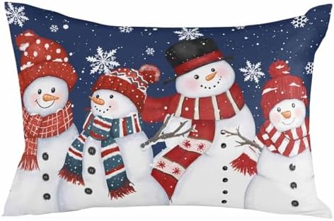 Waterproof Pillow Protector 2 Pack - Navy Blue Christmas Snowman Design