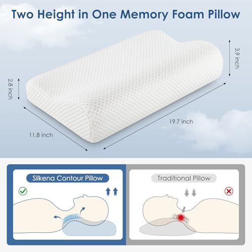 Silkena Contour Memory Foam Pillow with Cooling Cover