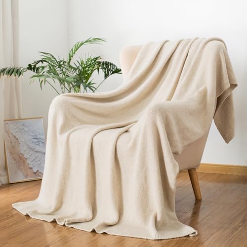 Carriediosa Wool Blend Knit Throw Blanket 50x60 Light Beige