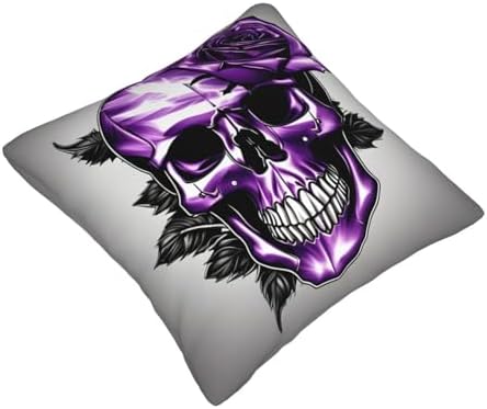 Purple Rose and Skull Throw Pillow 12x12 Inch Soft Square Cushion Case