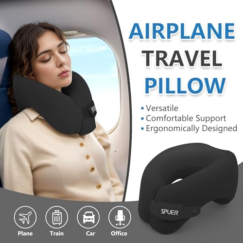 SPUER 2in1 Ergonomic Memory Foam Travel Pillow - Adjustable Black