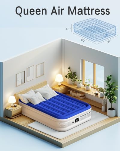 Xsleep Queen Air Mattress with Built in Pump 16 Raised