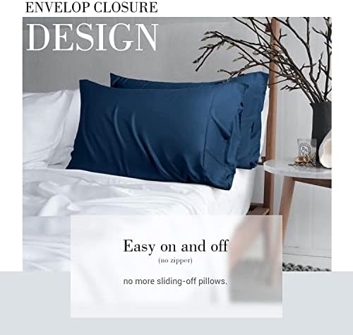 WISHSMILE Cooling Pillowcases King Set of 2 Navy Blue 20x36 Inches