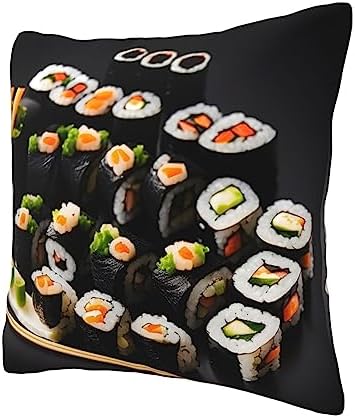 Ogniwo Japanese Sushi Black Throw Pillow Soft 12x12 Inch Cushion Cover