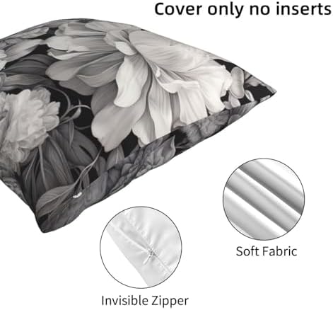 Floral Graphite Throw PillowSoft Square 12x12 Inch Cushion Cover