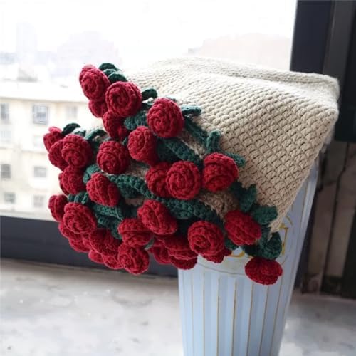 Floral Bouquet Throw Blanket - Handmade Knit Plush Soft 315In