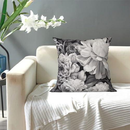 Floral Graphite Throw PillowSoft Square 12x12 Inch Cushion Cover