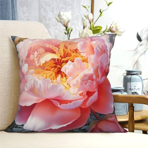 Garden Peony Throw Pillow 12x12 Inch