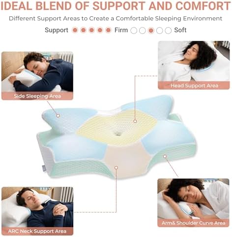 Elviros Cervical Foam Pillow for Neck Shoulder Pain Medium Firm Support