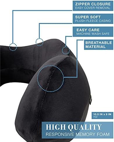 Brookstone Contoured Travel Pillow - Lightweight Memory Foam Neck Support