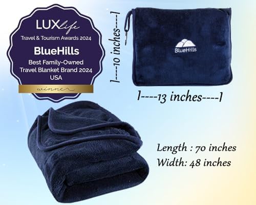 BlueHills Premium Soft Travel Blanket Pillow