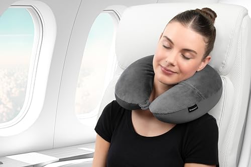 Brookstone Microbead Travel Head and Neck Pillow - Lightweight and Plush with Phone Pocket