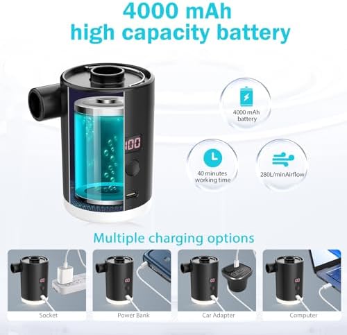 VUDIKEJ Mini Air Pump with LED Camping Light
