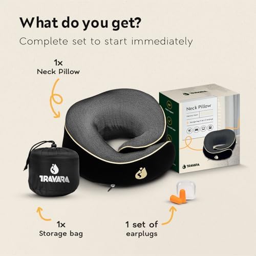 TRAVARA Travel Pillow with 360 Memory Foam Support