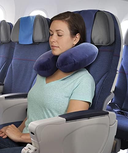 TravelMate Memory Foam Neck Pillow - Adjustable Dark Blue