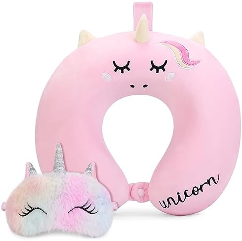 Unicorn Kids Travel Neck Pillow with Eye Mask 1