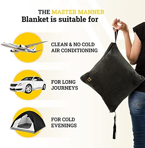 MasterManner Travel Blanket with Hoodie - 2in1 Airplane Pillow Blanket