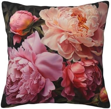 Garden Peony Throw Pillow Soft 12x12 Inch Cushion Cover