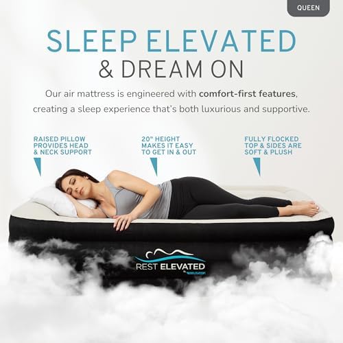 RestElevated Luxury Pillow Top Queen Air Mattress Black Cream