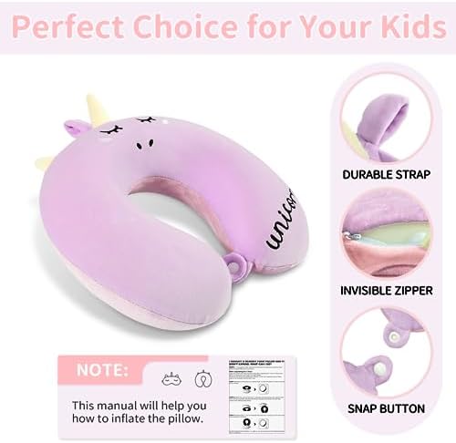 Unicorn Travel Pillow for Kids with Sleep Mask Earplugs