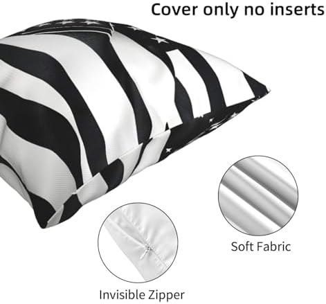 Black and White American Flag Throw Pillow 12x12 Inch