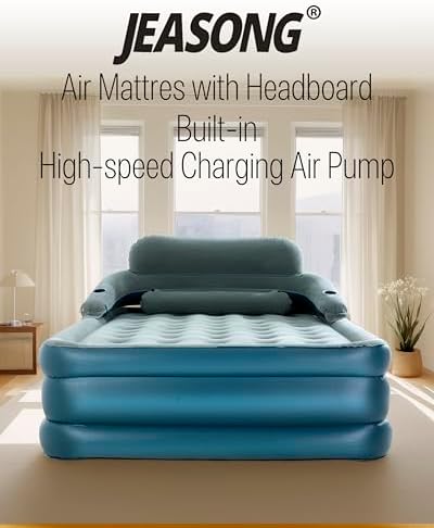 JEASONG Premium Queen Air Mattress with Built-in Pump and Headboard