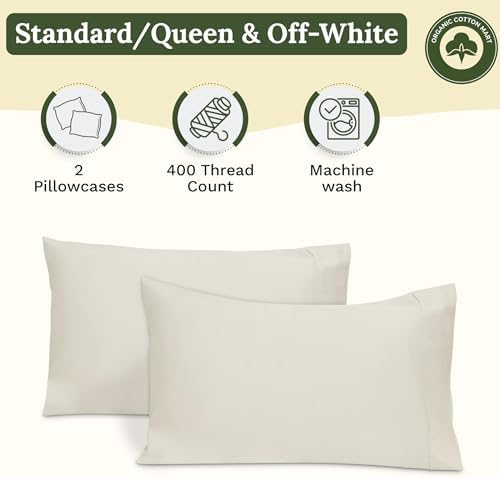 Organic Cotton Pillowcases Set of 2 - Off-White GOTS Certified