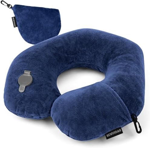 Rewondah Inflatable Travel Pillow with Soft Velour Cover