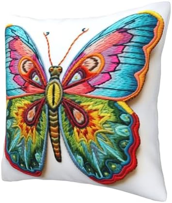 Ogniwo Embroidery Butterfly Throw Pillow Soft 12x12 Inch Cushion Case