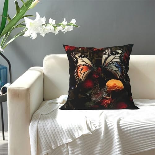 Ogniwo Butterfly Kissing Flowers Pillow Cover 12x12 Inch