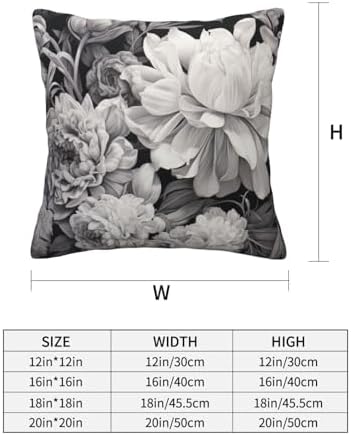 Floral Graphite Throw PillowSoft Square 12x12 Inch Cushion Cover