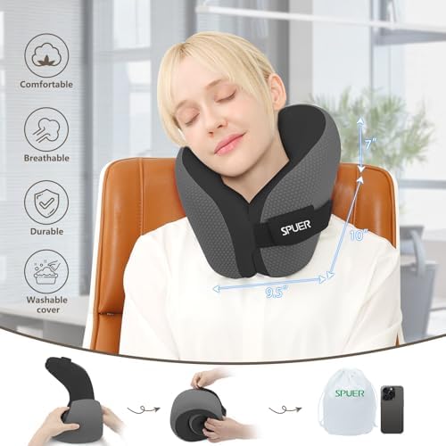 SPUER 2in1 Ergonomic Memory Foam Travel Pillow