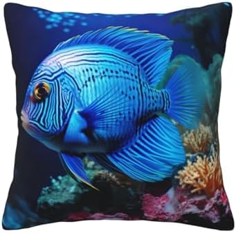 Ogniwo Blue Ocean Fish Throw Pillow 12x12 Inch