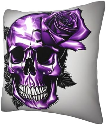 Purple Rose and Skull Throw Pillow 12x12 Inch Soft Square Cushion Case