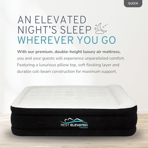 RestElevated Luxury Pillow Top Queen Air Mattress Black Cream