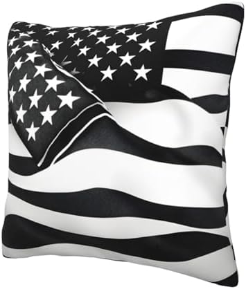 Black and White American Flag Throw Pillow 12x12 Inch