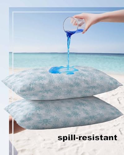 Waterproof Pillow Protector 2 Pack - Light Sky Blue White Snowflakes Design