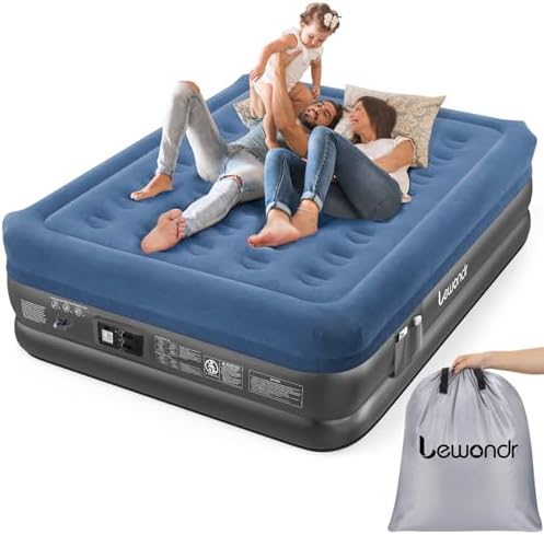 Lewondr Queen Air Mattress with Built in Pump Blue 661lb MAX