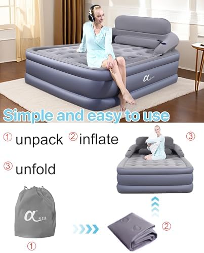 A-ER-FA Twin XL Air Mattress with Headboard
