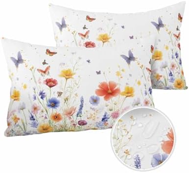 Waterproof Pillow Protector 2 Pack with Zipper Wildflower Design