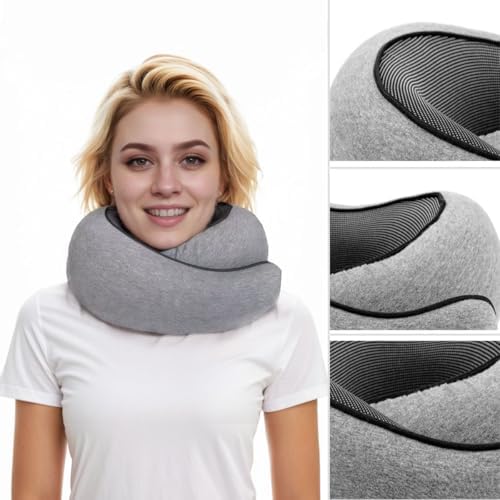 Creokeriy Travel Neck Pillow with Eye Mask and Earplugs Grey