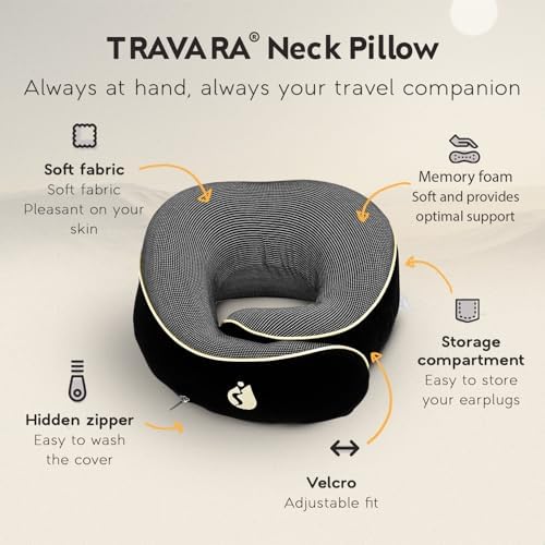 TRAVARA Travel Pillow with 360 Memory Foam Support