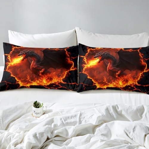 Manfei Black Dragon Queen Fitted Sheet Set with Pillowcases
