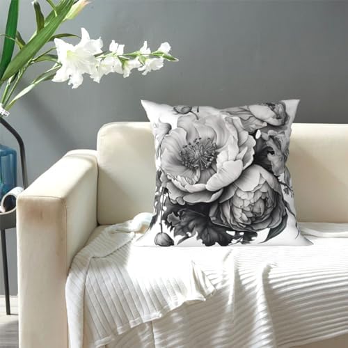 Floral Graphite Throw Pillow 12x12 Inch