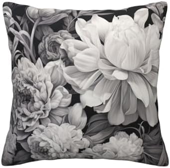 Floral Graphite Throw PillowSoft Square 12x12 Inch Cushion Cover